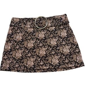 Hourglass‎ Y2K Retro Floral Mini Skirt Black Brown Vintage 90s O-Ring Large